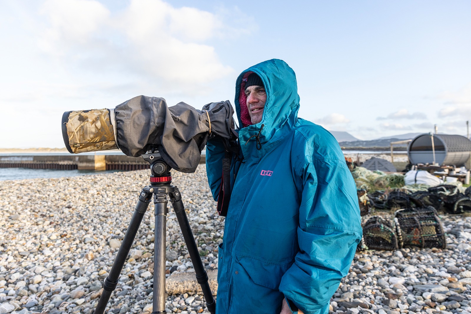John Carter with camera on a tripod, Ireland