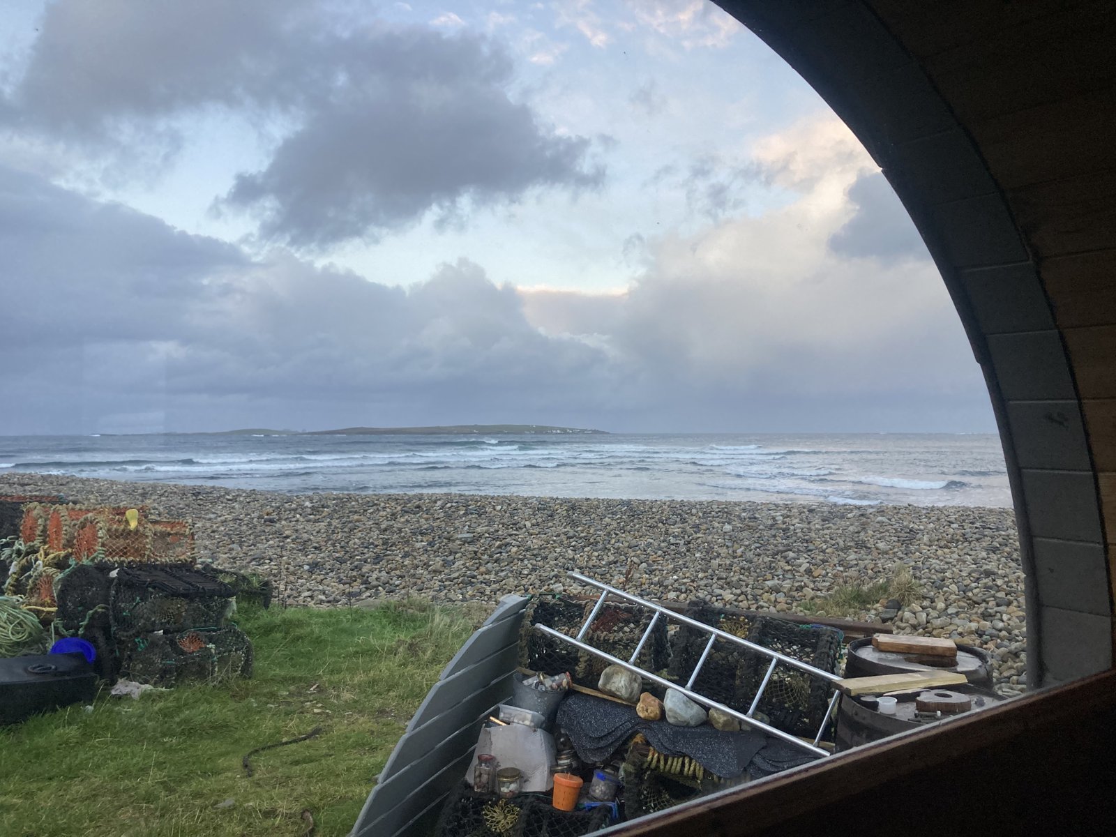View of Magheroarty Reef from inside the sauna