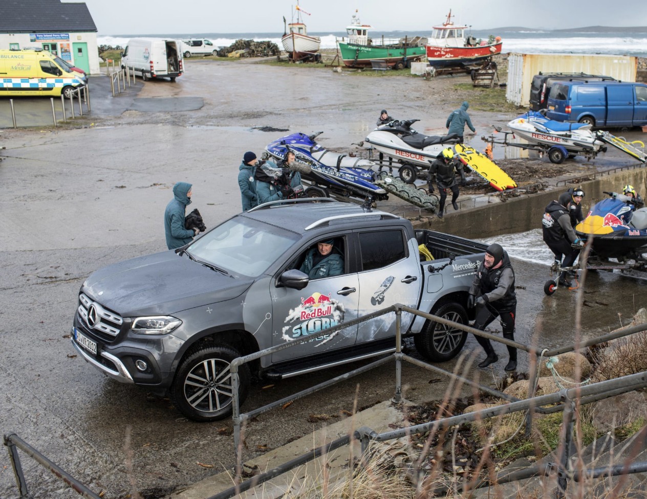 Red Bull Storm Chase truck and rescue crew, Tory Island
