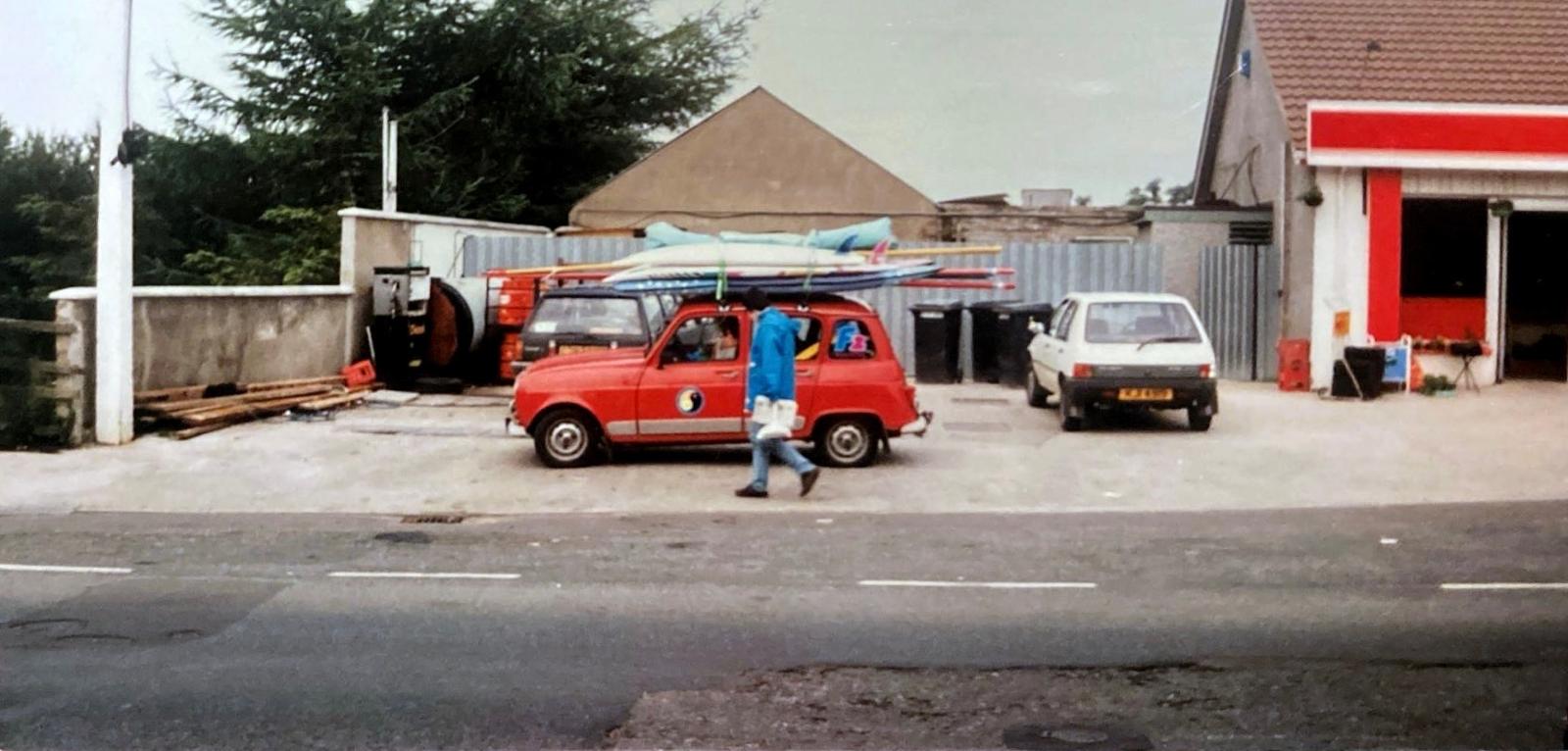 Timo Mullen loading windsurf boards in his early days
